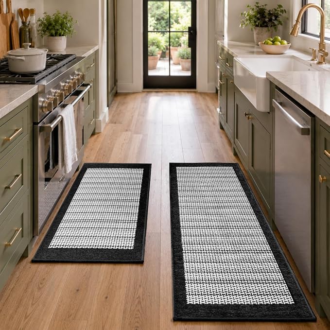eqivei Kitchen Rugs Non Slip Washable 2-Piece Kitchen Mats for Floor, Black
